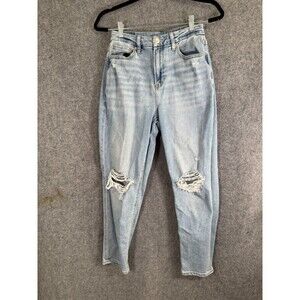 American Eagle Jeans Womens 2 Short Curvy Mom Blue Light Wash Distressed Denim
